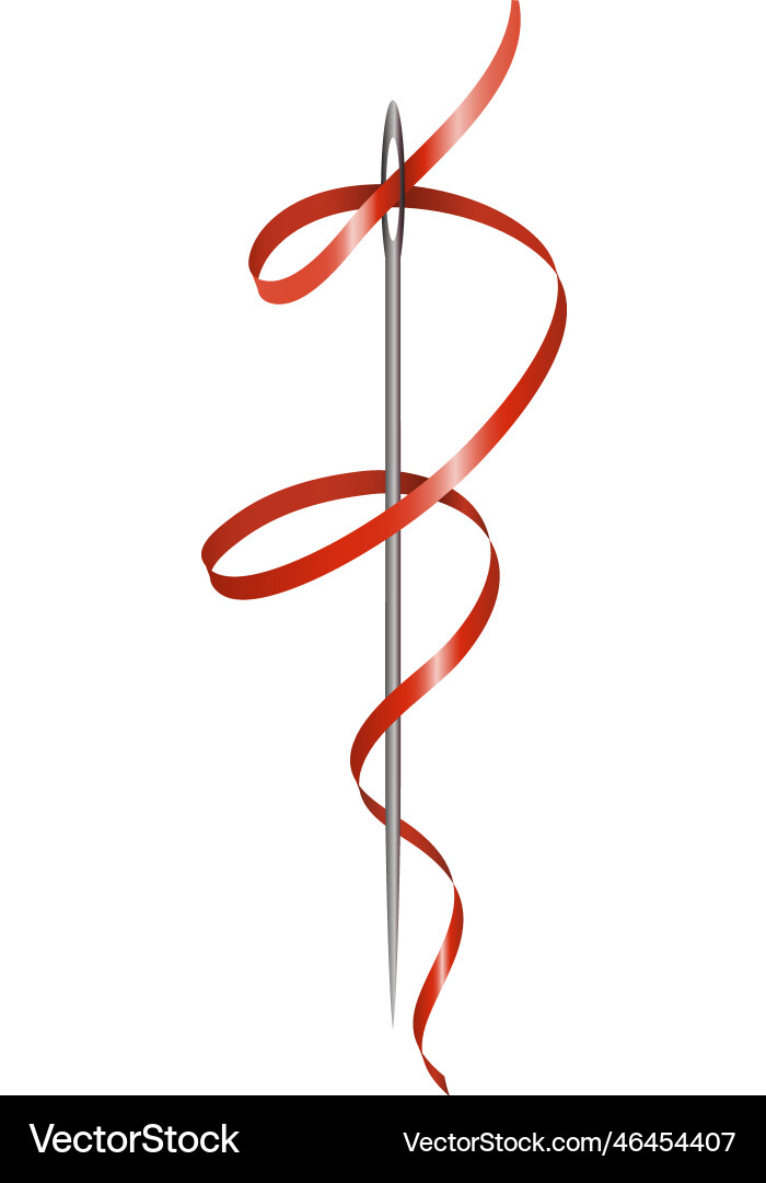 Sewing needle with red ribbon isolated on white Vector Image