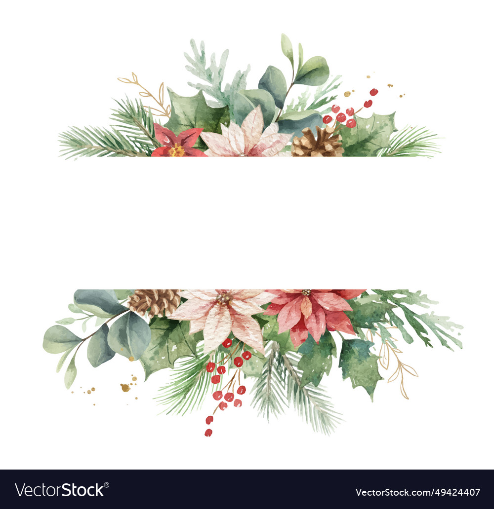 Watercolor christmas floral banner Royalty Free Vector Image