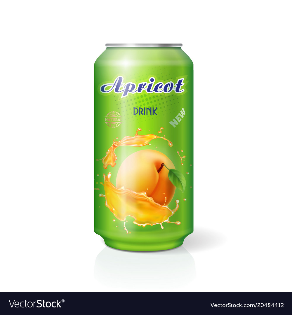 Apricot juice drink in aluminium can realistic Vector Image
