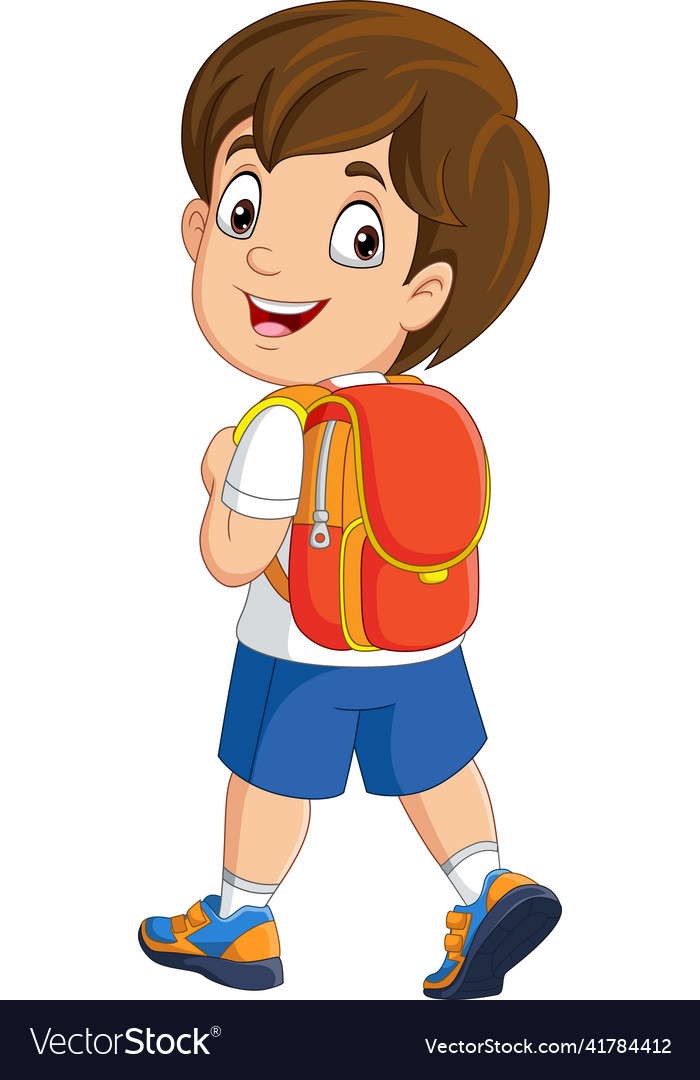 Cartoon happy school boy with backpack Royalty Free Vector