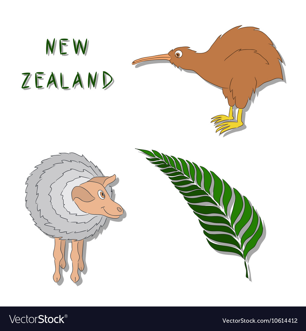 New zealand symbols set cartoon colored icons Vector Image