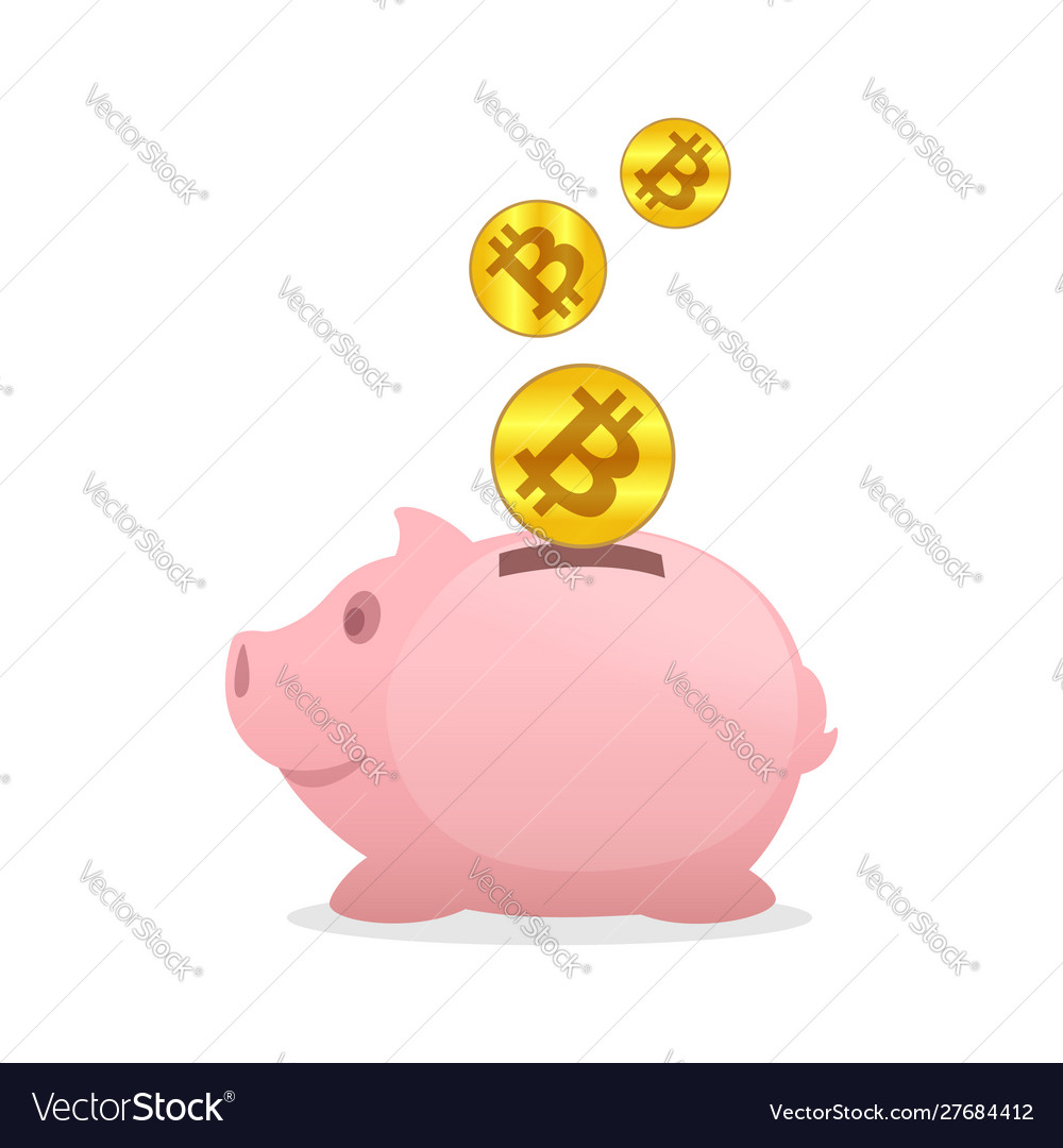 Piggy bank and bitcoin icon gold saving digital