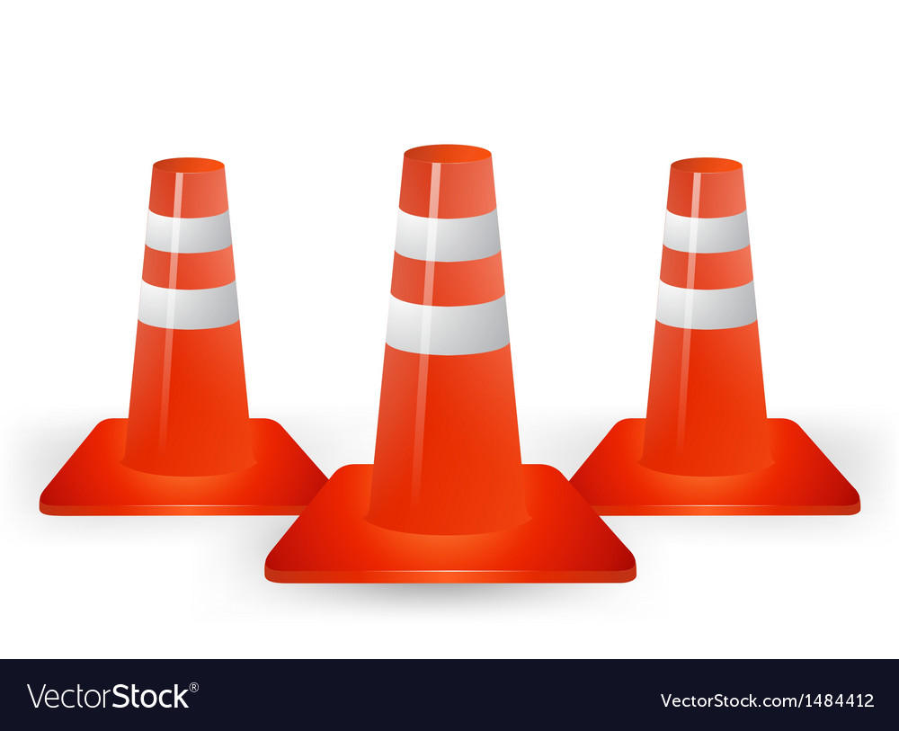 Three traffic cones on a white background Vector Image