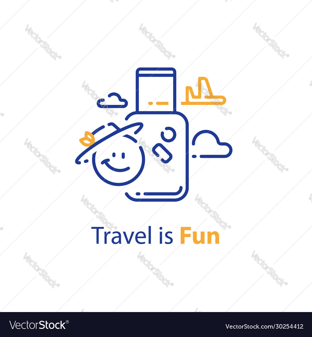 Travel is fun emoticon in hat and bag Royalty Free Vector