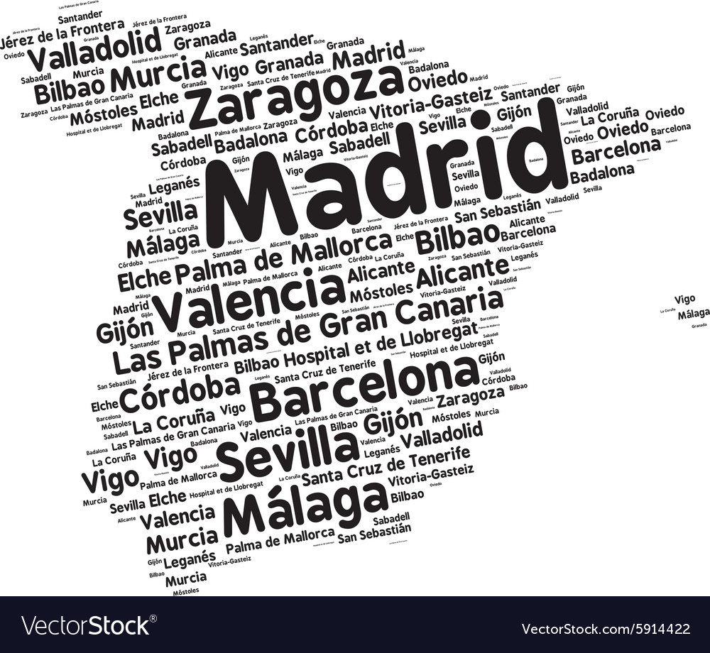 Cities Spain Word Cloud Royalty Free Vector Image