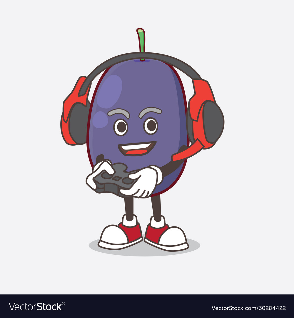 Java plum cartoon mascot character play a game Vector Image