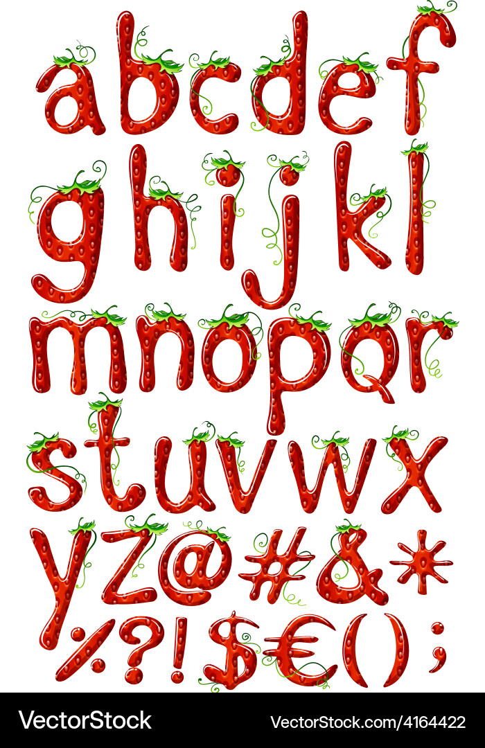 Letters alphabet in strawberry template Royalty Free Vector