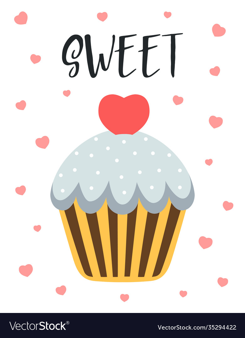 Valentines card with cute cupcake