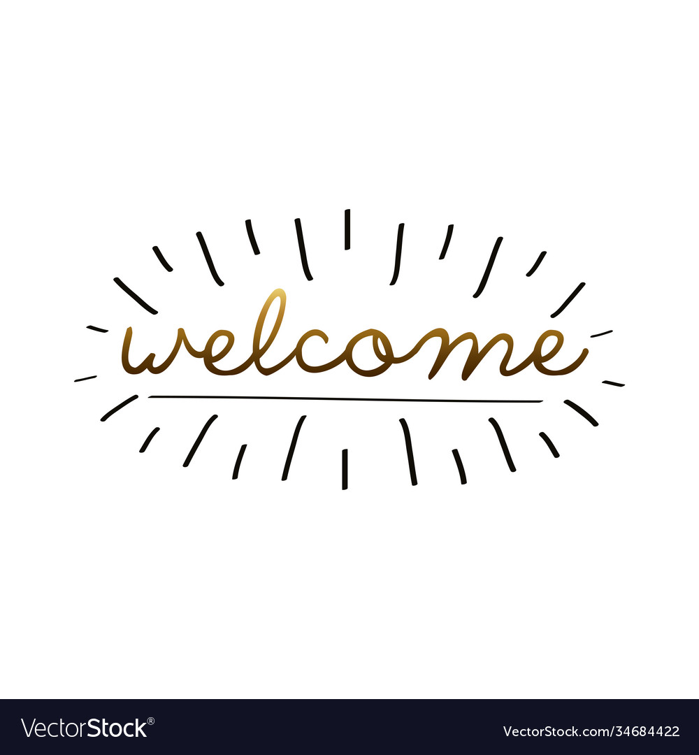 Welcome label lettering with golden letters Vector Image