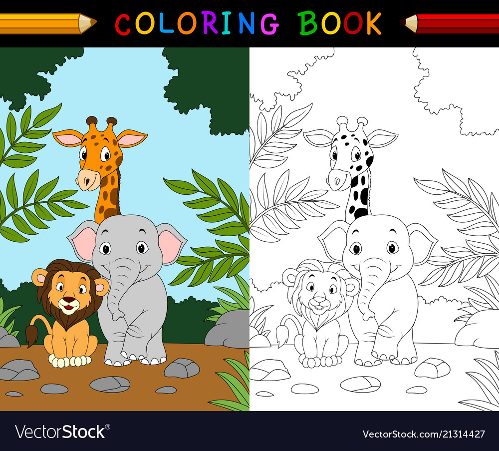 Cartoon safari animal coloring book