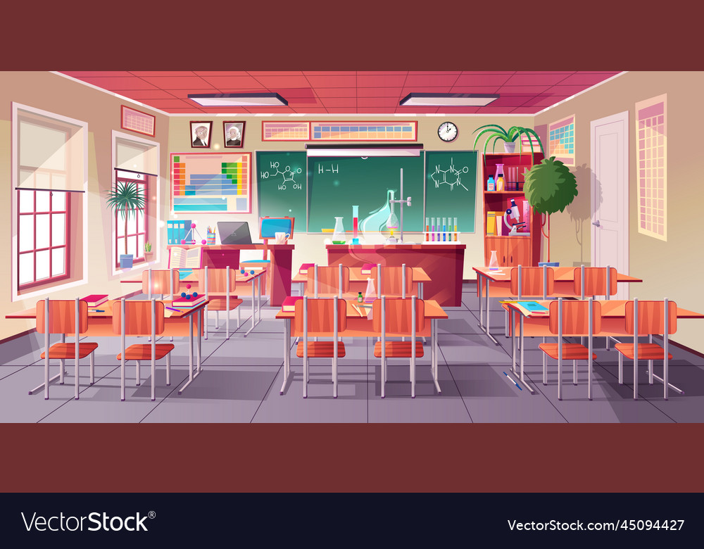 Chemistry cabinet classroom laboratory interior Vector Image