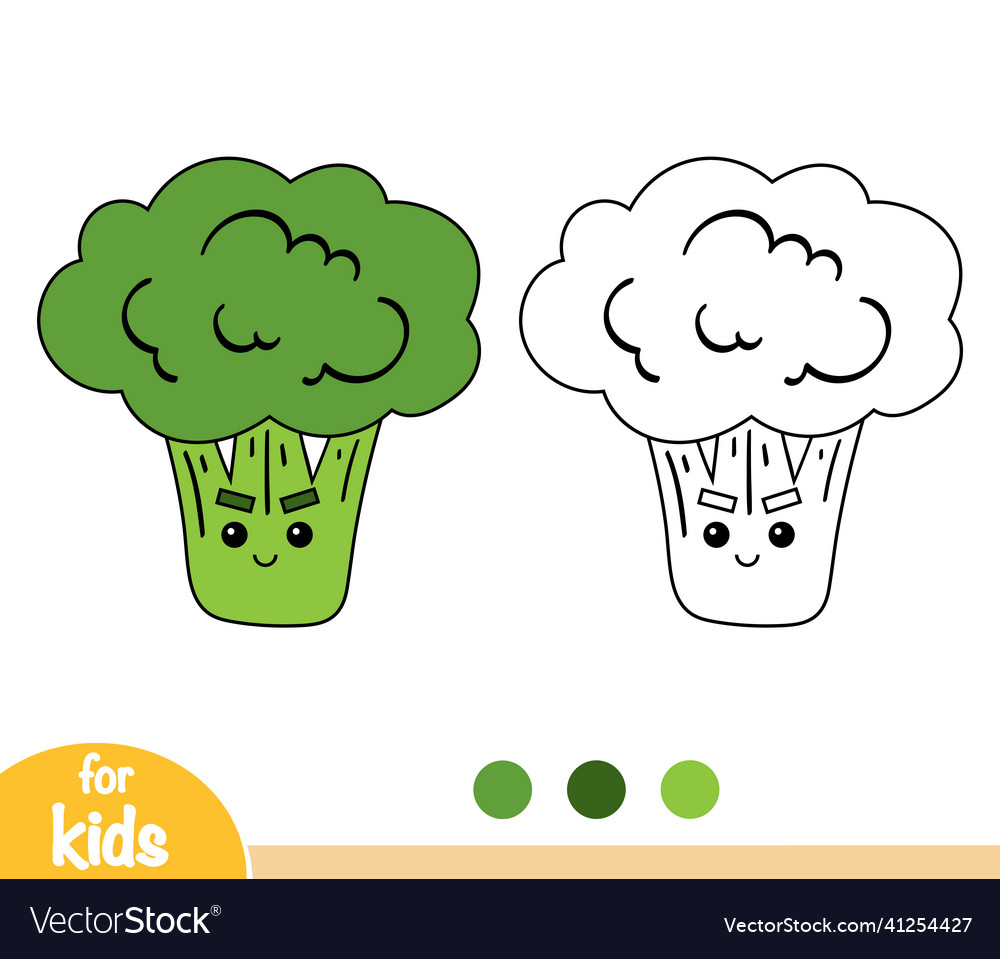 Coloring book broccoli with a cute face