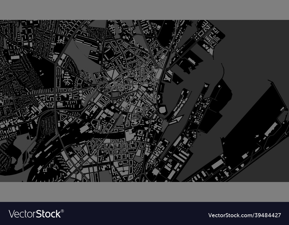 Dark black aarhus city area background map Vector Image