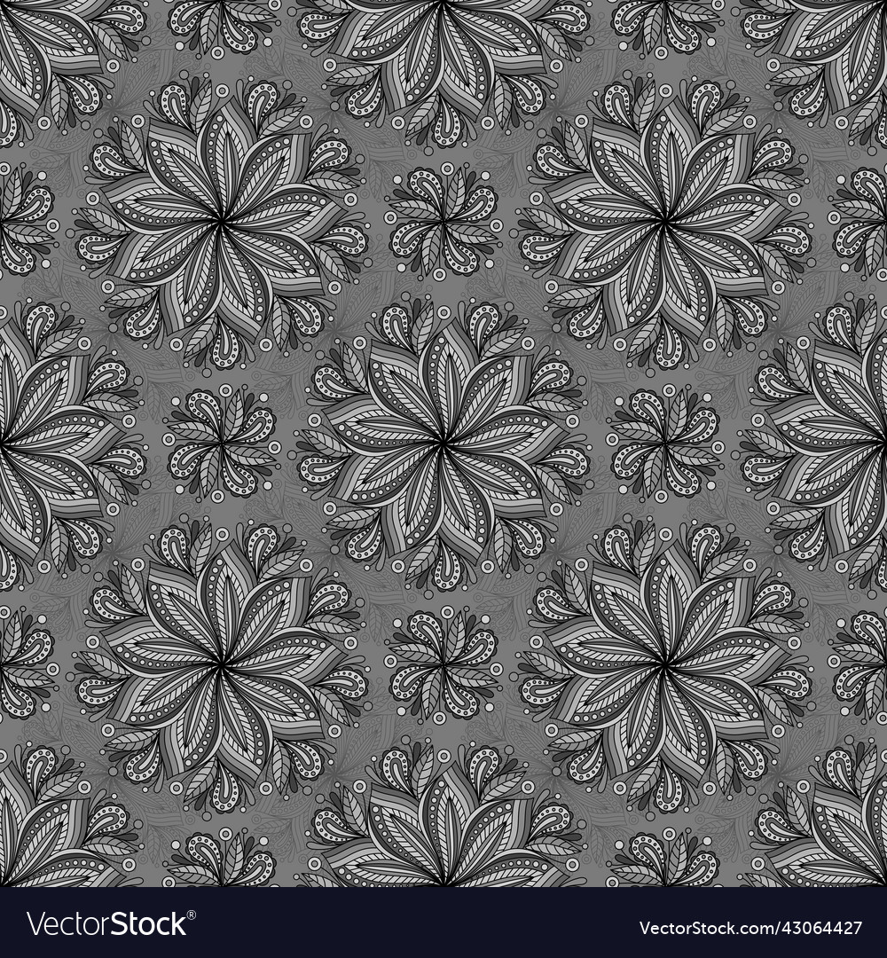 Grey seamless background with paisley pattern Vector Image