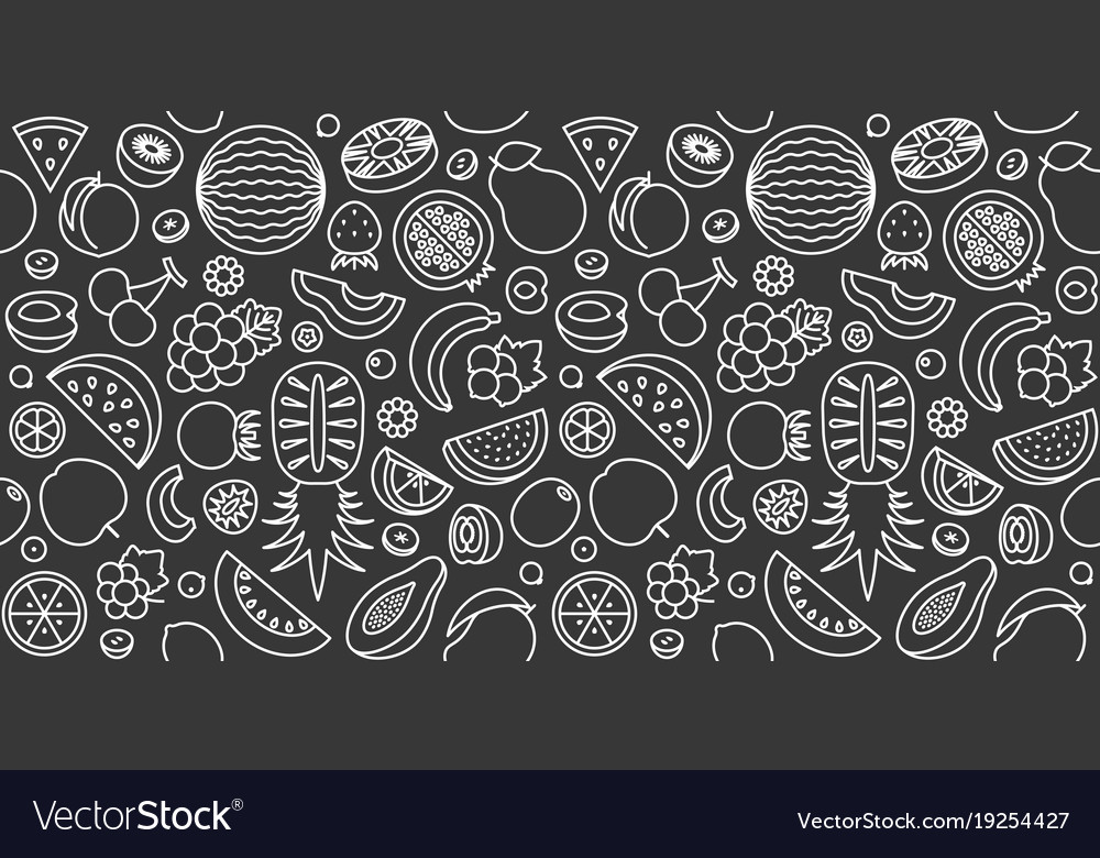 Seamless pattern of fruits in outline icon