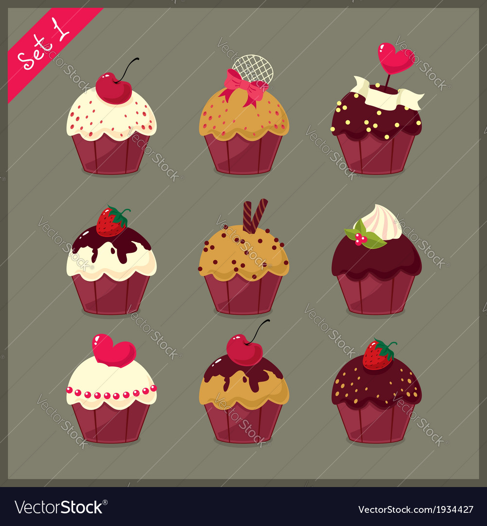 Set of cute cupcakes