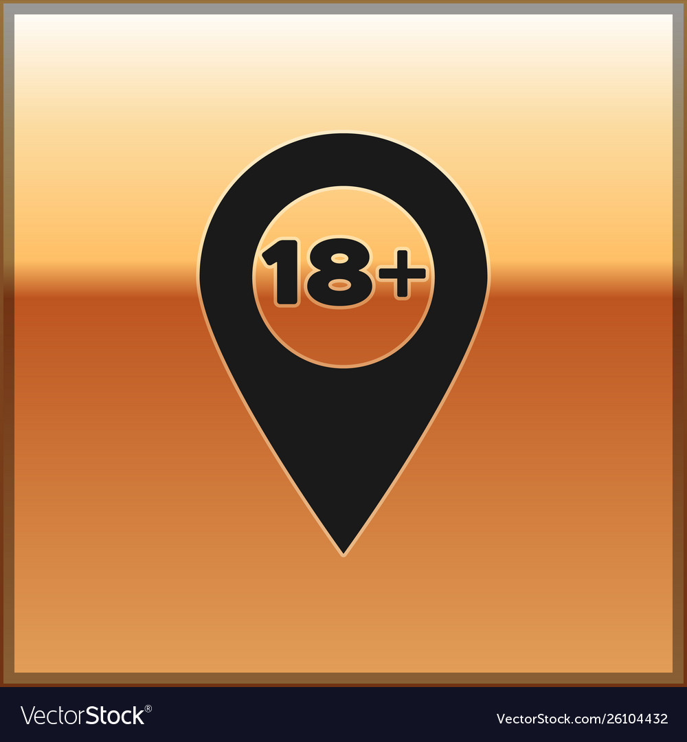 Black map pointer with 18 plus icon isolated vector image Black map pointer with 18 plus icon isolated