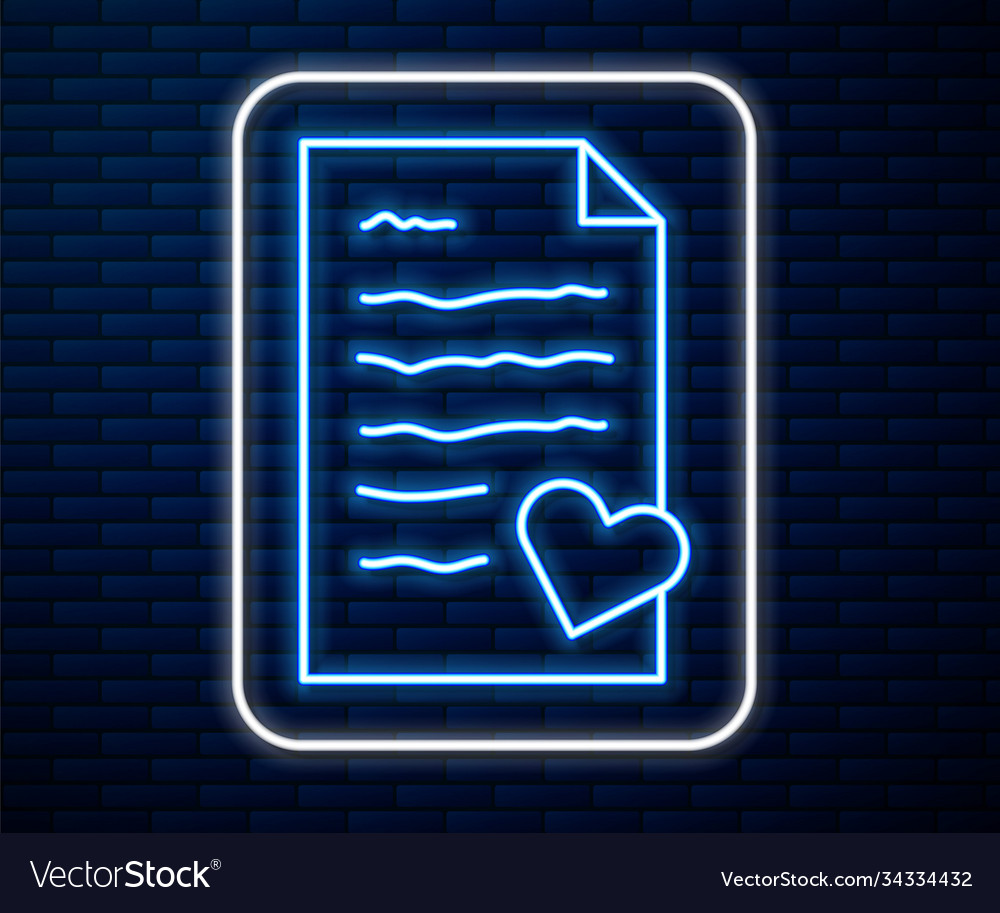 Glowing neon line envelope with valentine heart