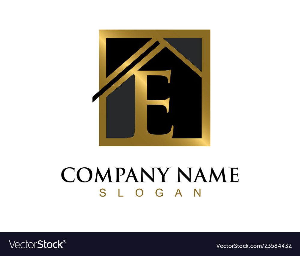 Gold letter e house logo Royalty Free Vector Image