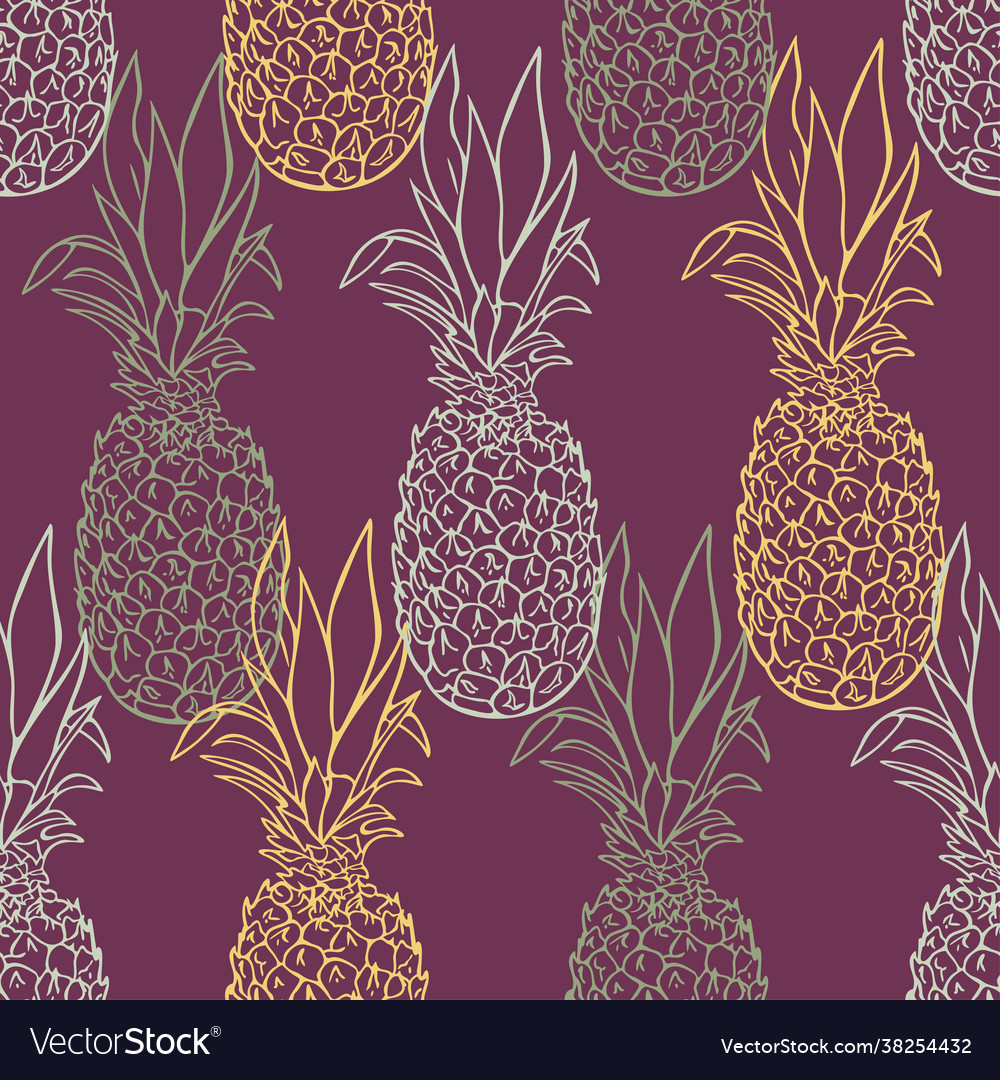 Seamless pattern with outlines pineapples Vector Image