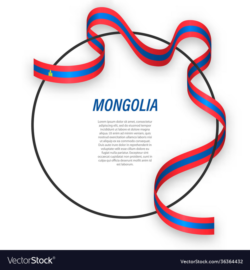 Waving ribbon flag mongolia on circle frame