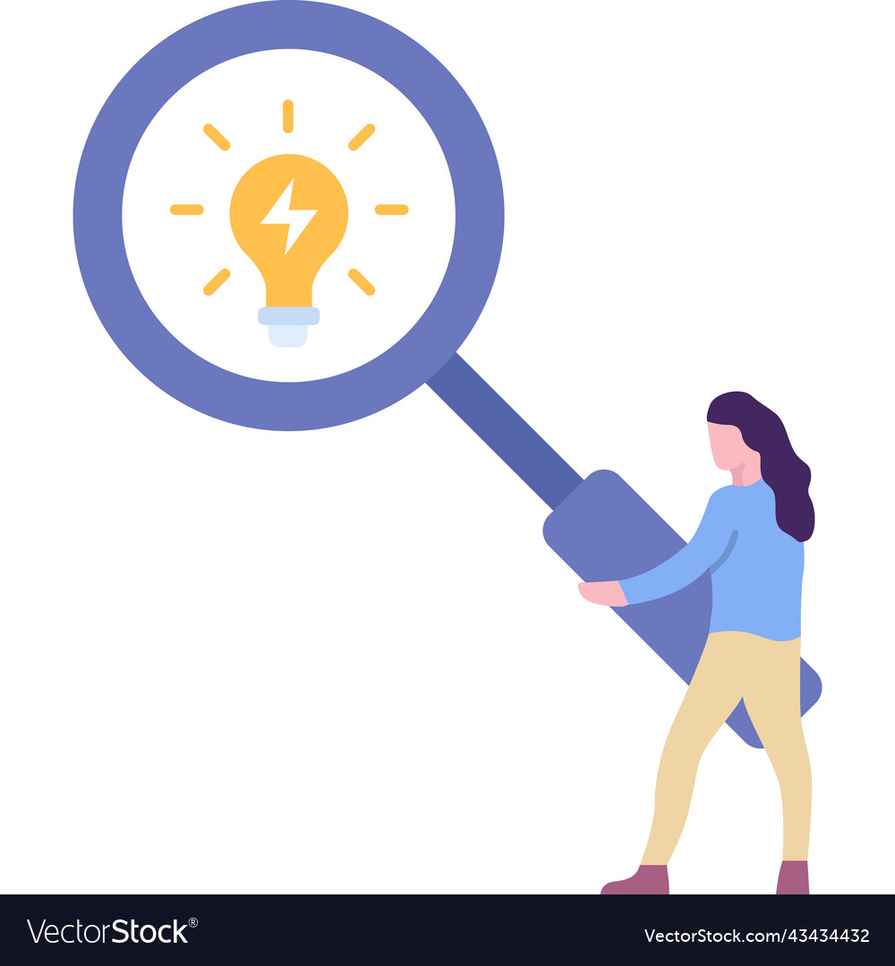 Woman with loupe searching idea icon