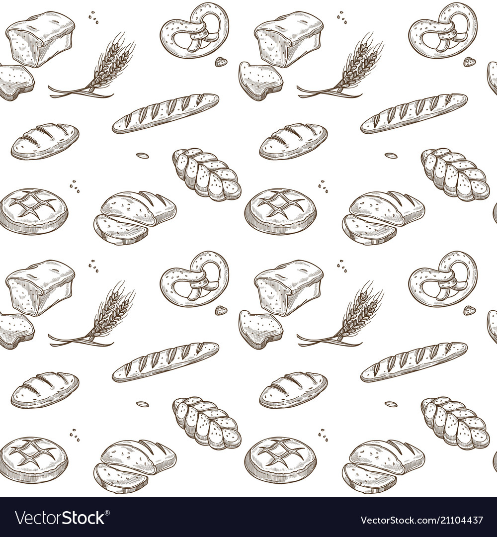 Bakery bread cereals sketch pattern Royalty Free Vector