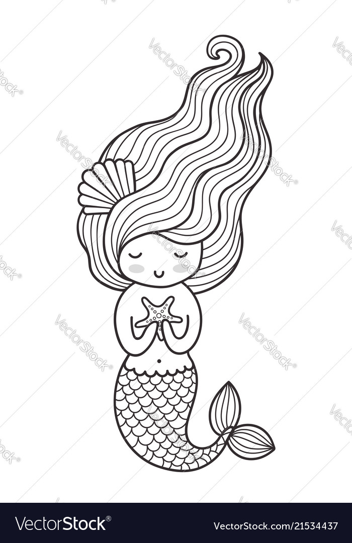 Beautiful little mermaid with starfish