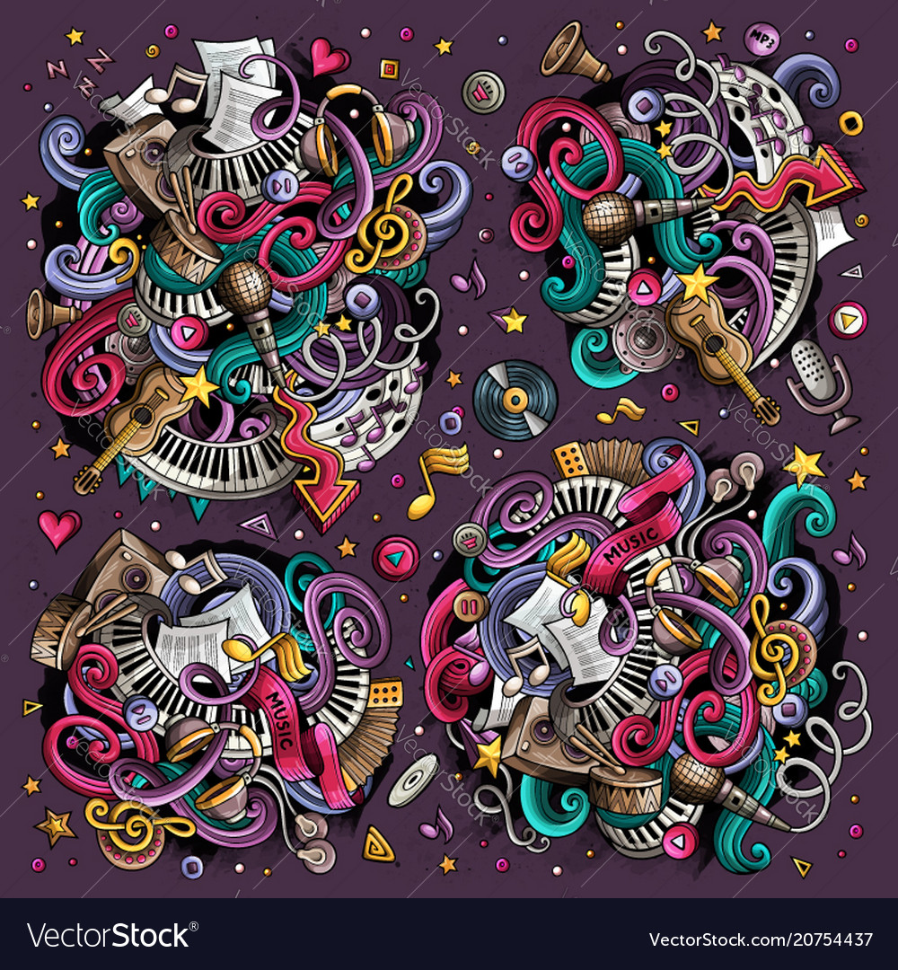 Doodles set of music combinations vector image Doodles set of music combinations