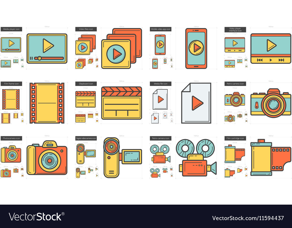 Media line icon set