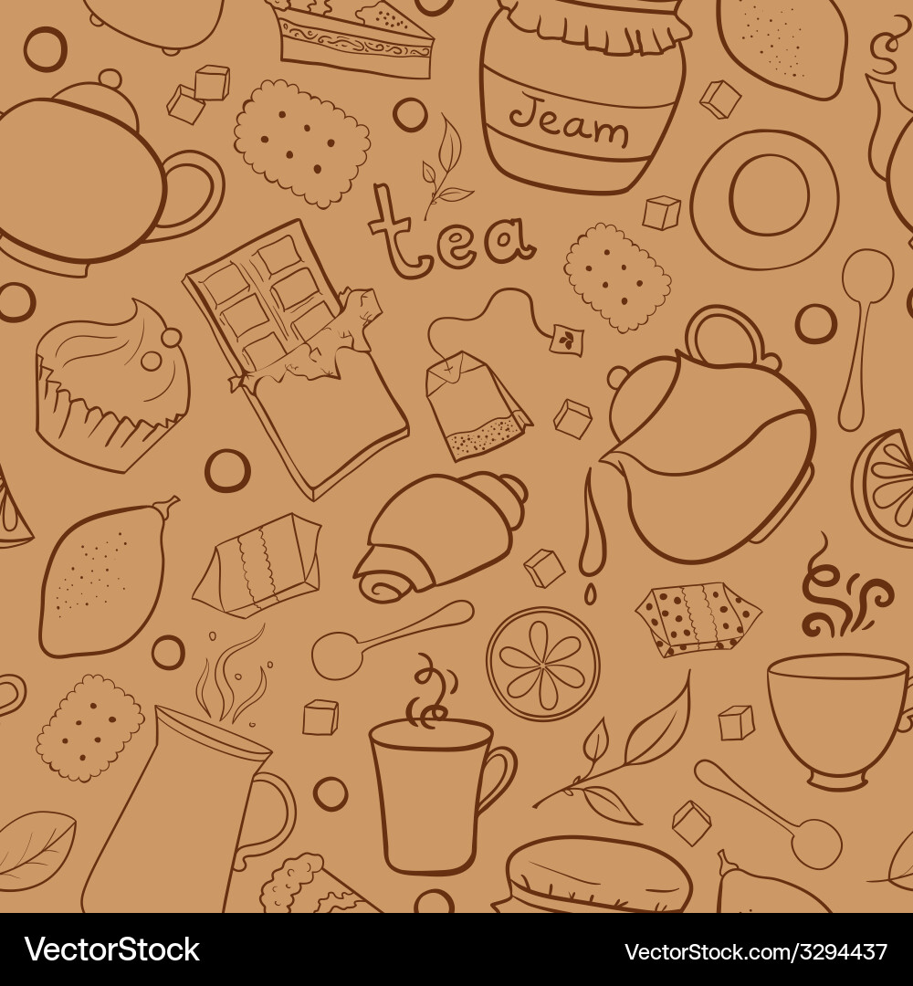 Tea and sweets seamless pattern Royalty Free Vector Image