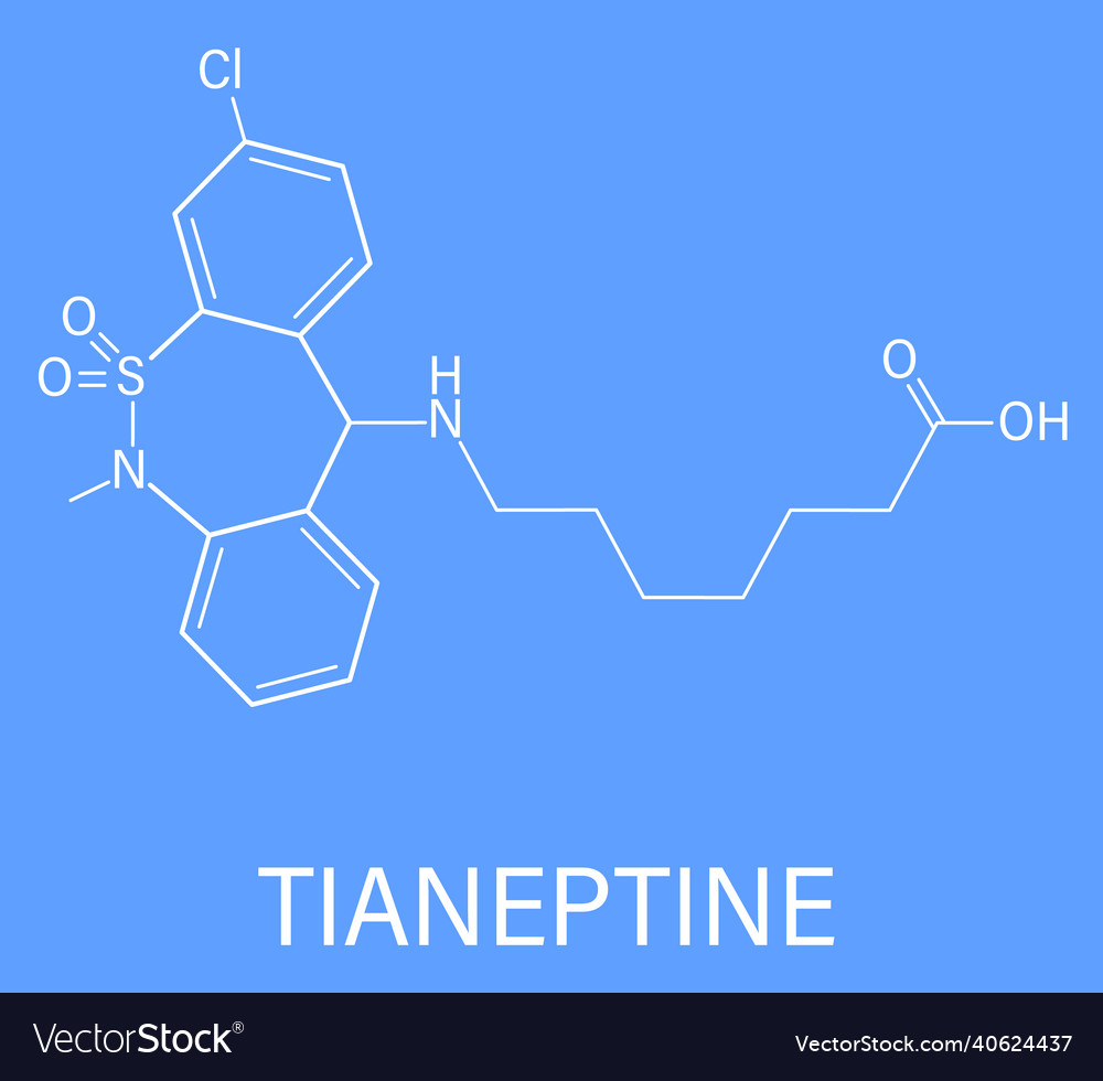 Tianeptine molecule skeletal formula Royalty Free Vector