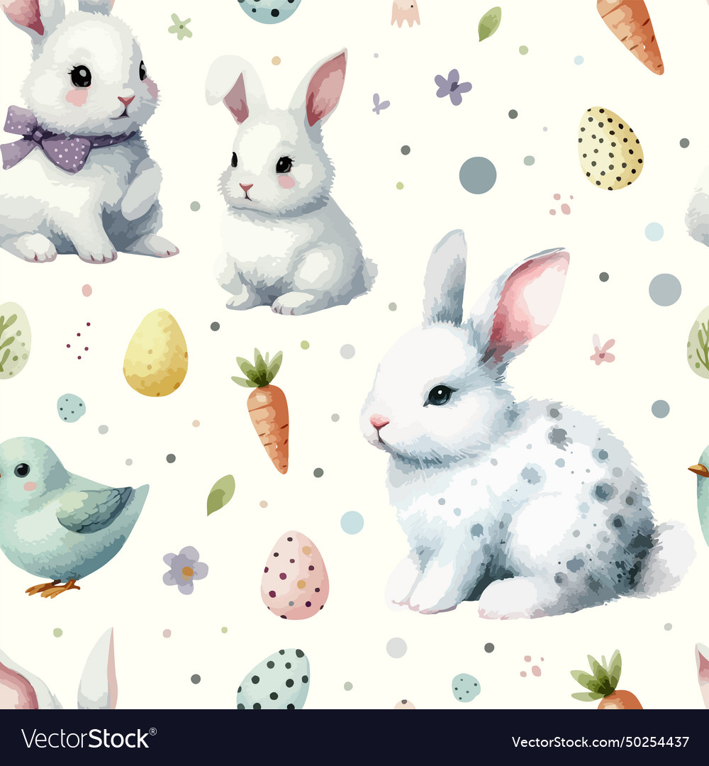 Watercolor seamless pattern with cute bunny hand