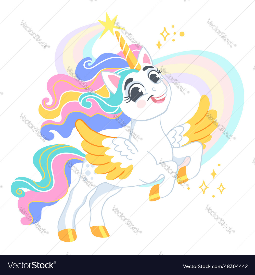 Cute cartoon character happy unicorn Royalty Free Vector