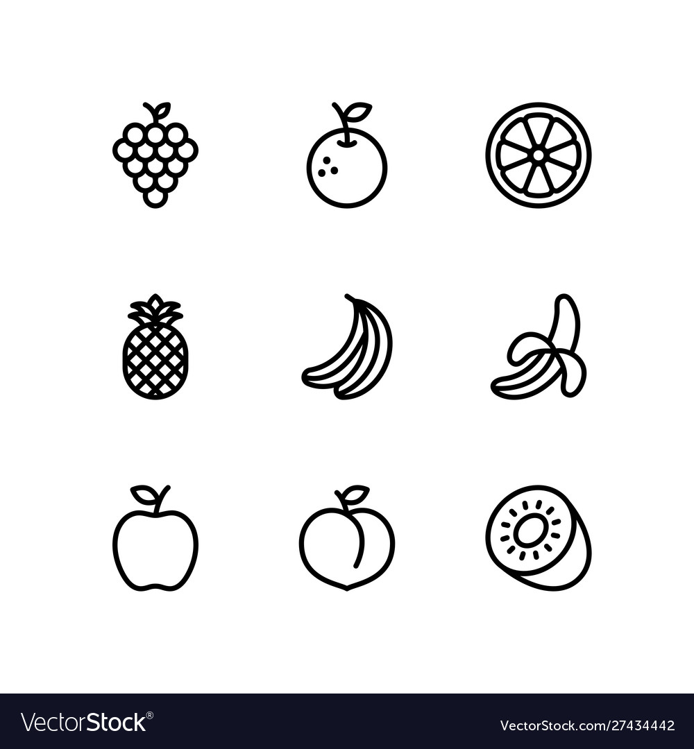 Fruit line icons set outline style Royalty Free Vector Image