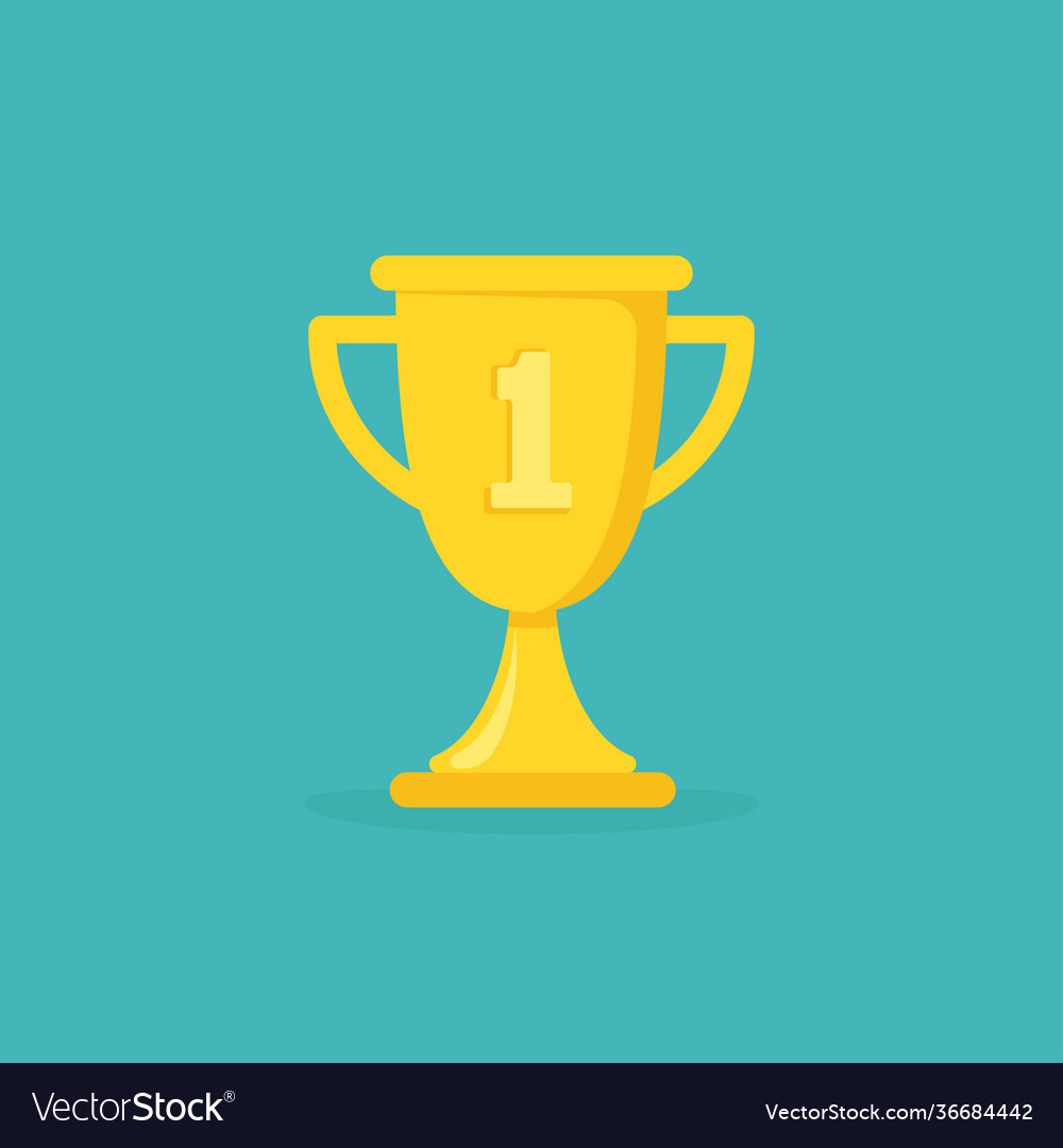 Gold trophy winning cup isolated on blue Vector Image