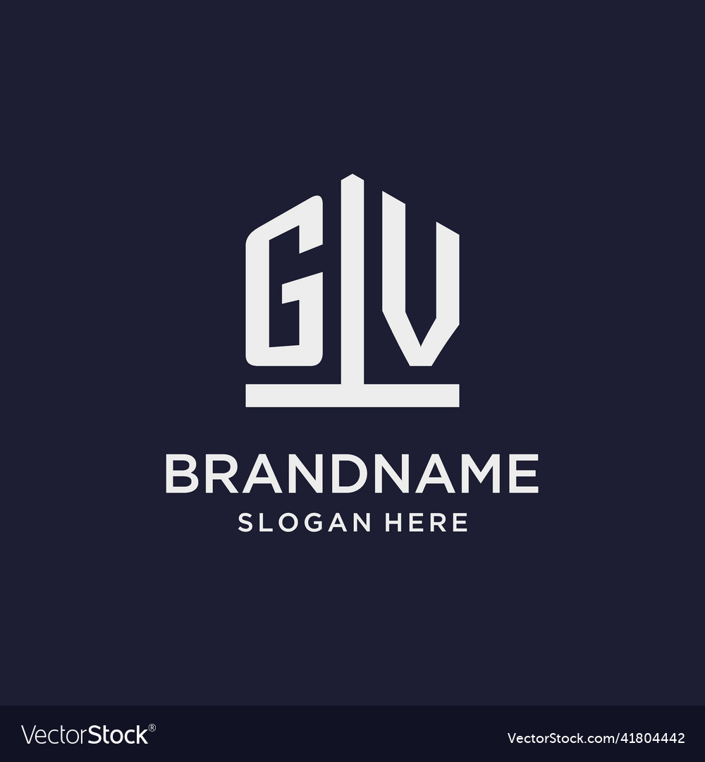 Gv initial monogram logo design with pentagon