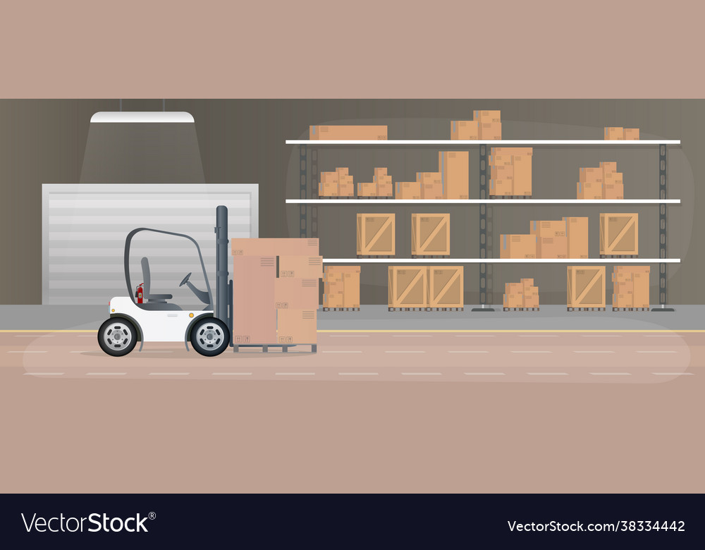 Large warehouse with drawers a forklift lifts