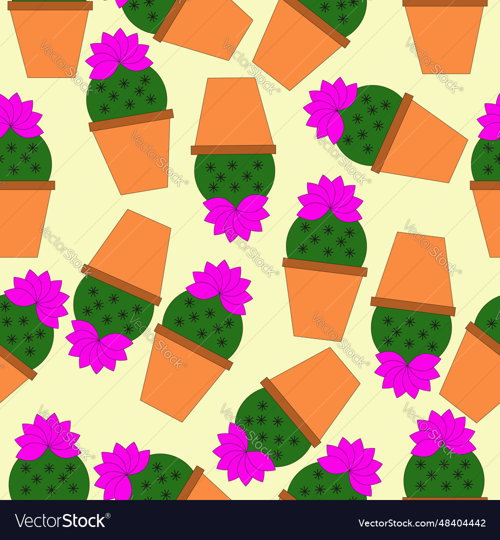 Potted blooming cactus seamless pattern