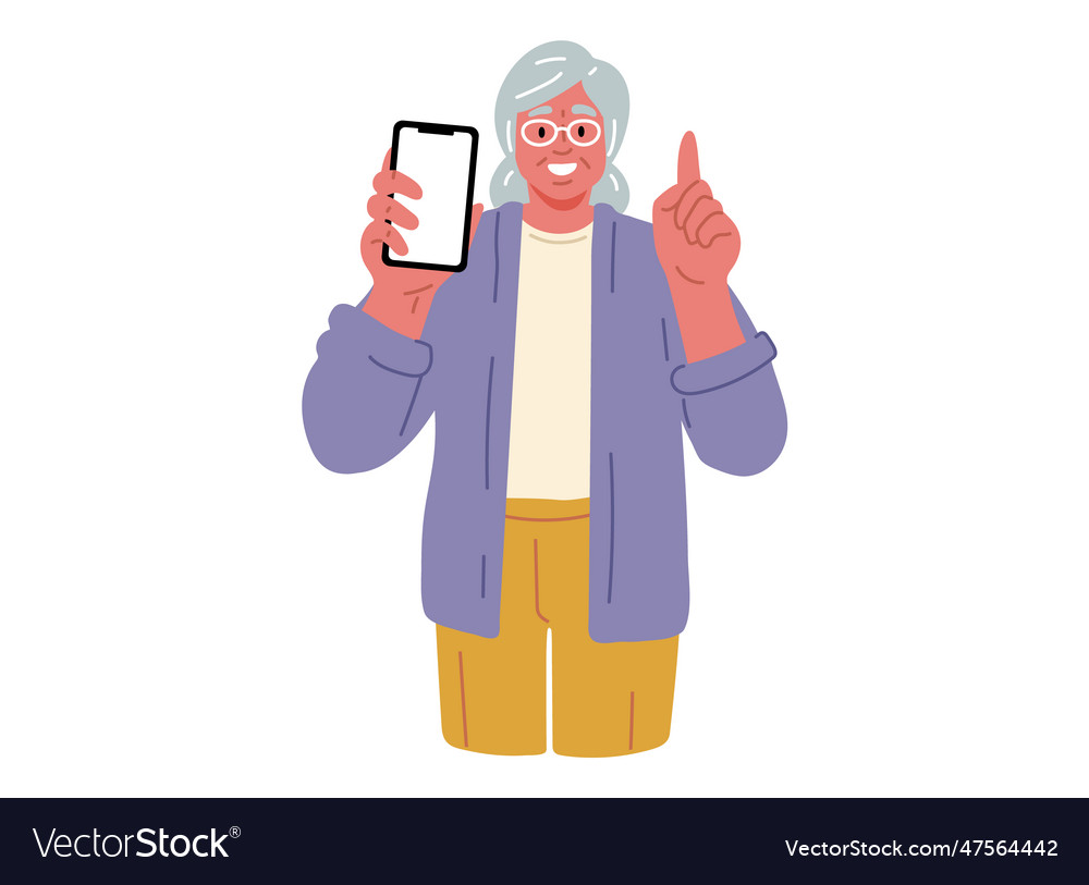 Senior woman holding mobile phone and smile