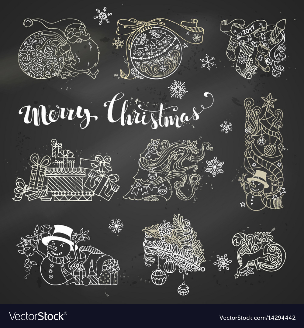 Set of chalk christmas design elements