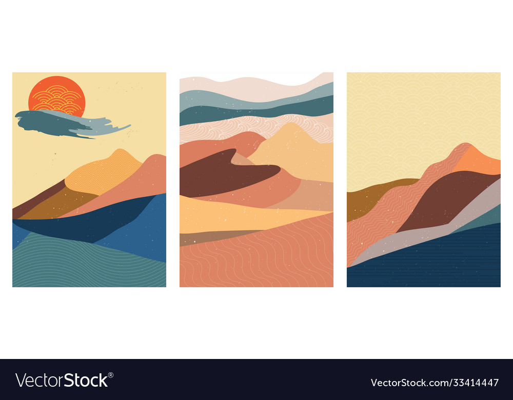 Abstract mountain landscape on set Royalty Free Vector Image