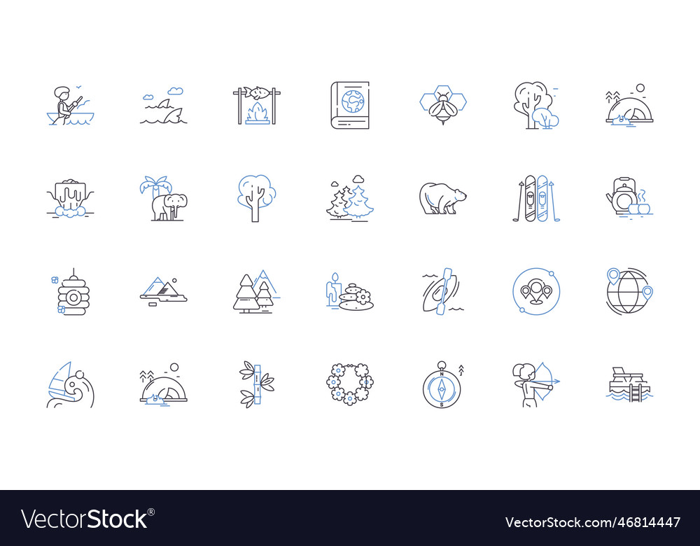 Coastal bike ride line icons collection ocean Vector Image