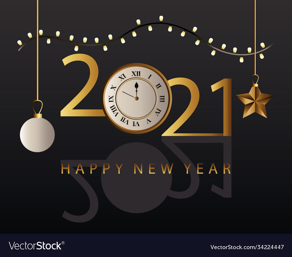 Happy new year 2021 golden lettering with balls Vector Image