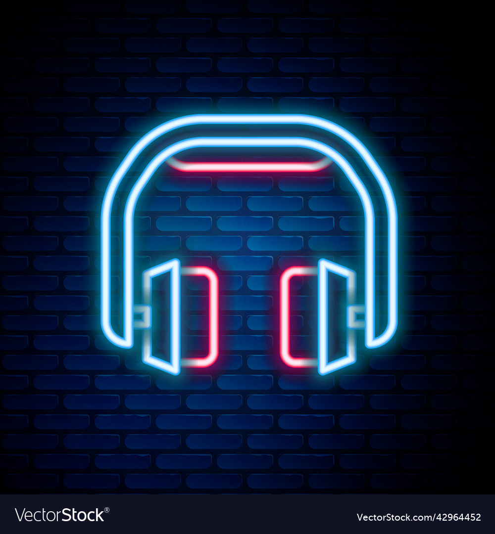 Glowing neon line headphones icon isolated