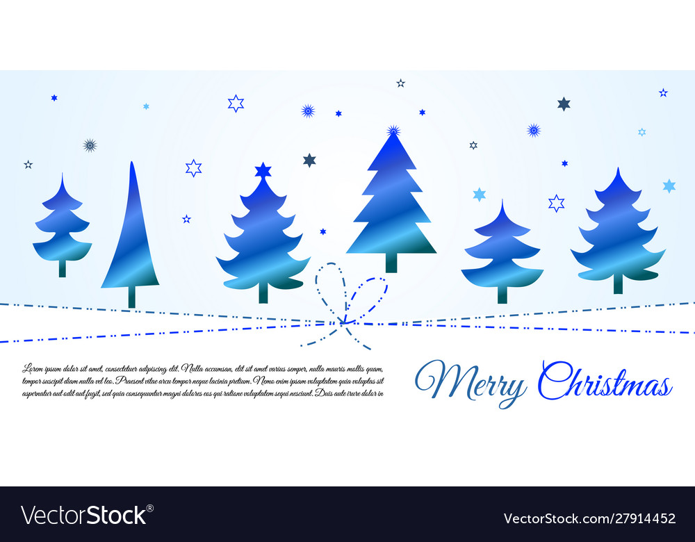 Merry christmas flat card with blue trees