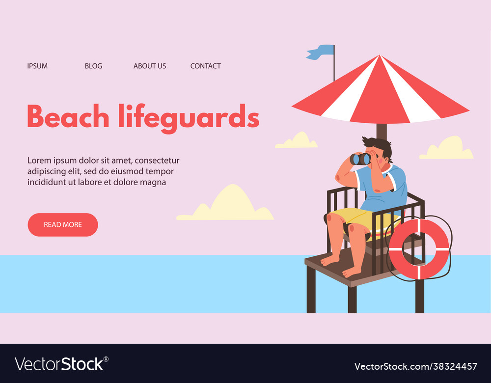 Beach lifeguards site mockup with rescuer on tower