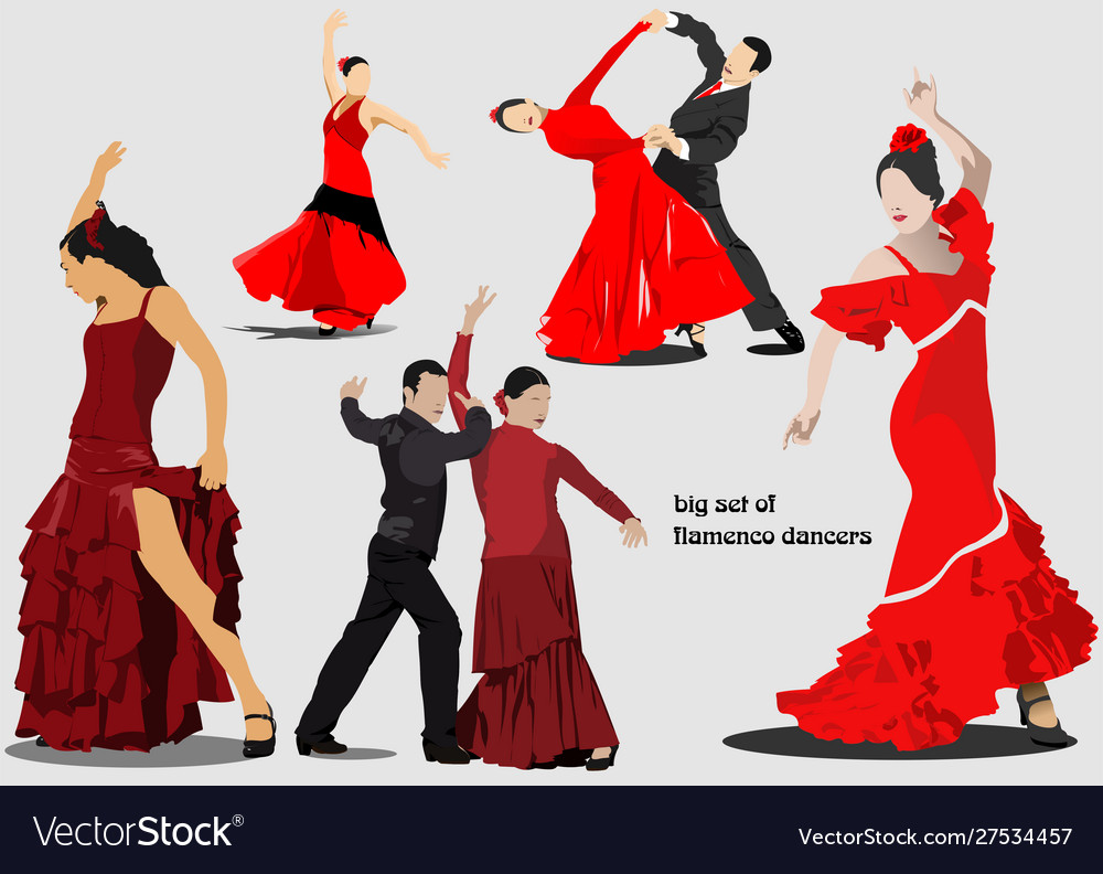 Big Set Flamenco Dancers Royalty Free Vector Image