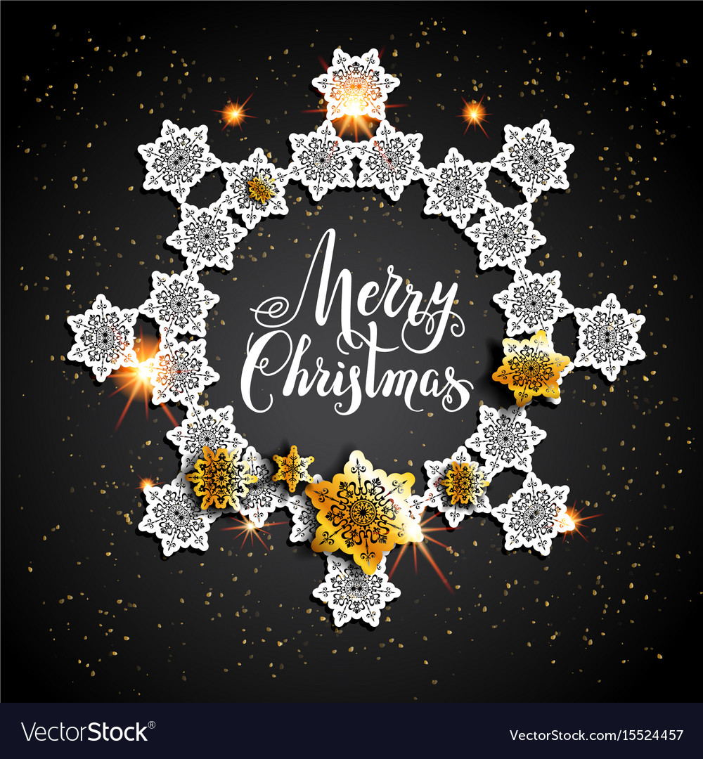 Card with gold snowflakes on black background