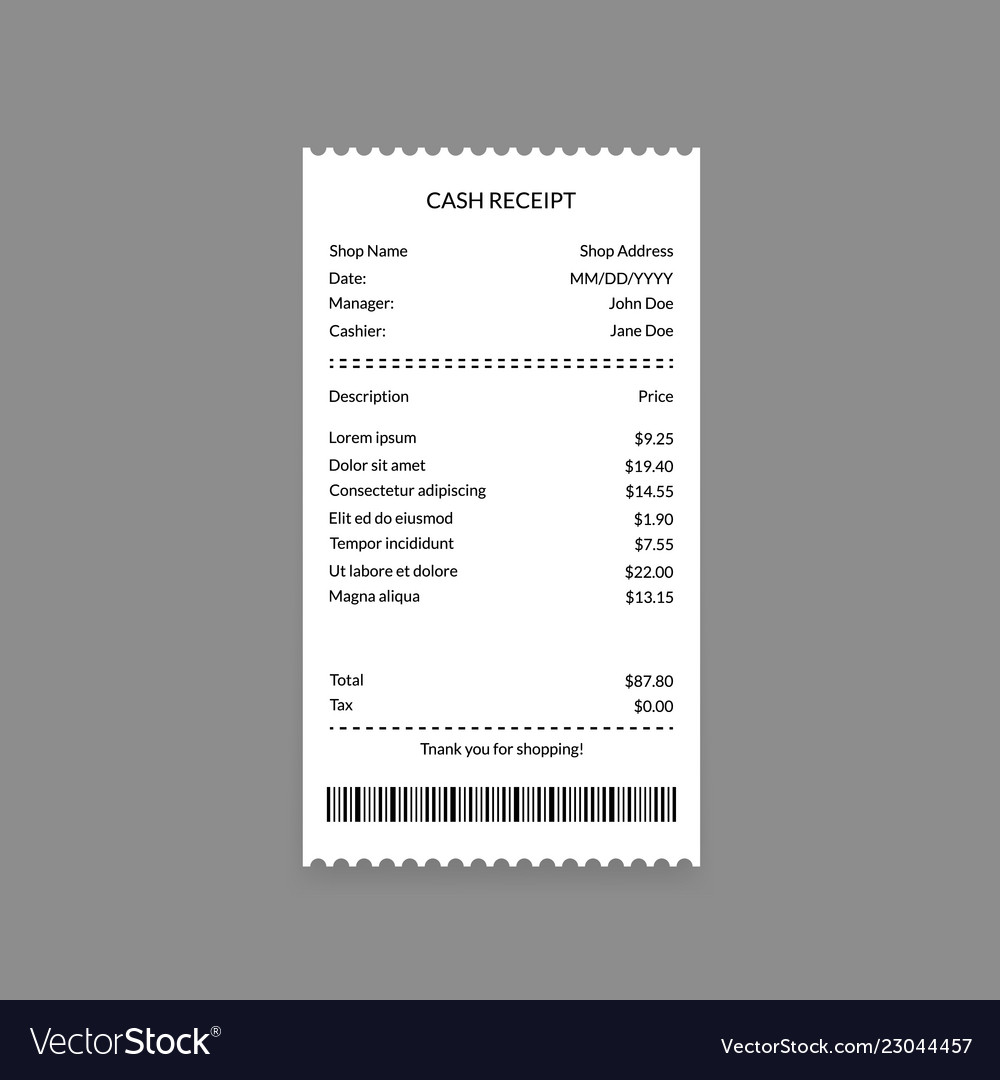 Cash register receipt on a grey Royalty Free Vector Image